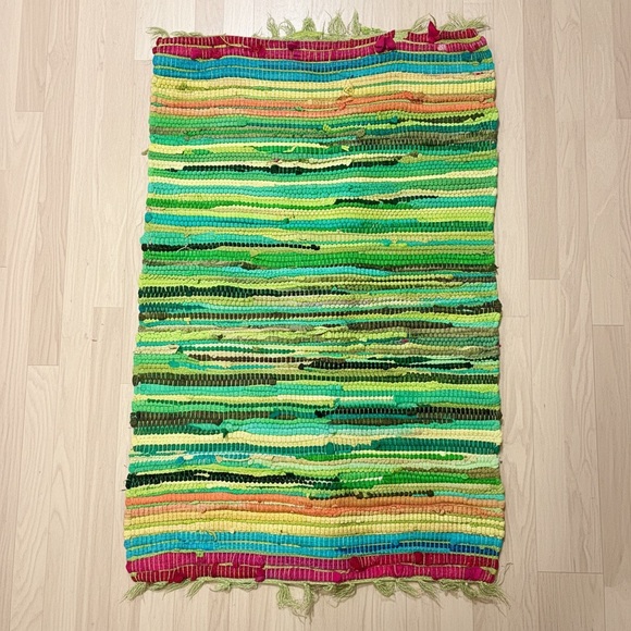 Handwoven Striped Green Multi Rug - Picture 2 of 3